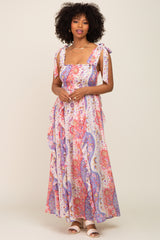 Pink Paisley Print Sleeveless Ruffle Maxi Dress