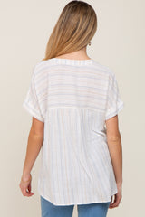 White Striped Linen Split V-Neck Maternity Top