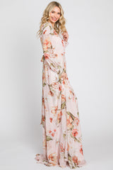 Light Pink Floral Chiffon Long Sleeve Maxi Dress