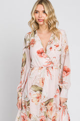 Light Pink Floral Chiffon Long Sleeve Maxi Dress