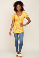 Yellow Floral Sweetheart Puff Sleeve Top