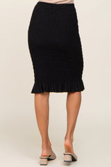 Black Smocked Frill Hem Skirt