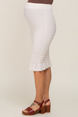 Cream Smocked Frill Hem Maternity Skirt