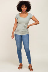 Sage Ribbed Squared Neck Cap Sleeve Top