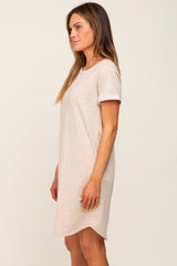 Beige French Terry Cuffed Short Sleeve Dress