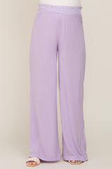 Lavender Basic Elastic Waist Wide Leg Maternity Pants