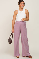 Mauve Basic Elastic Waist Wide Leg Maternity Pants