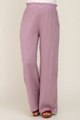 Mauve Basic Elastic Waist Wide Leg Maternity Pants