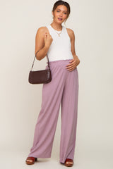 Mauve Basic Elastic Waist Wide Leg Maternity Pants