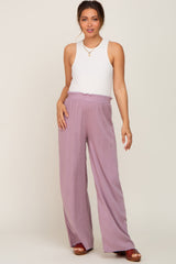 Mauve Basic Elastic Waist Wide Leg Maternity Pants