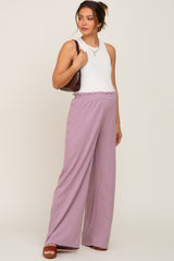 Mauve Basic Elastic Waist Wide Leg Maternity Pants