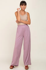 Mauve Basic Elastic Waist Wide Leg Maternity Pants