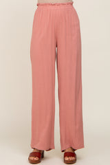 Pink Basic Elastic Waist Wide Leg Pants