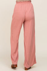 Pink Basic Elastic Waist Wide Leg Pants