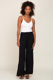 Black Basic Elastic Waist Wide Leg Pants