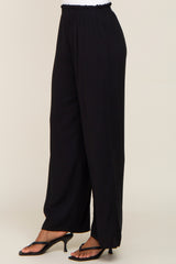 Black Basic Elastic Waist Wide Leg Pants