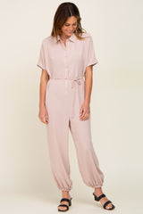 Beige Button Up Jumpsuit