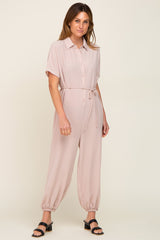 Beige Button Up Jumpsuit