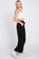 Black Drawstring Waist Cargo Pants