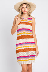 Multi-Color Striped Crochet Sleeveless Dress