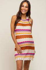 Multi-Color Striped Crochet Sleeveless Maternity Dress