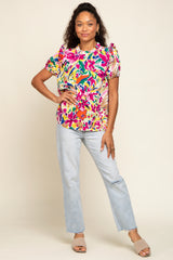 Multi-Color Ruffle Mock Neck Short Sleeve Maternity Blouse