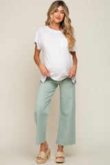 Mint Green Raw Hem Wide Leg Maternity Jeans