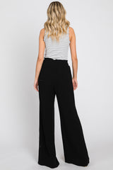 Black Smocked Waist Wide Leg Linen Pants