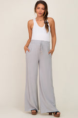 Grey Smocked Waist Wide Leg Linen Maternity Pants