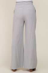 Grey Smocked Waist Wide Leg Linen Maternity Pants