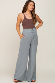 Sage Smocked Waist Wide Leg Linen Maternity Pants