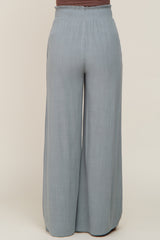 Sage Smocked Waist Wide Leg Linen Maternity Pants