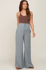 Sage Smocked Waist Wide Leg Linen Maternity Pants