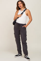 Charcoal Drawstring Maternity Cargo Pants