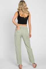 Light Olive Drawstring Elastic Waist Pants