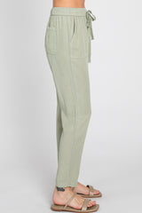 Light Olive Drawstring Elastic Waist Pants