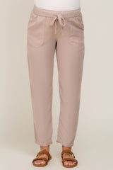 Taupe Drawstring Elastic Waist Maternity Pants