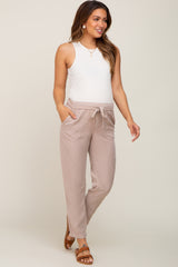 Taupe Drawstring Elastic Waist Maternity Pants