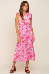 Fuchsia Floral Paisley Tiered Midi Dress