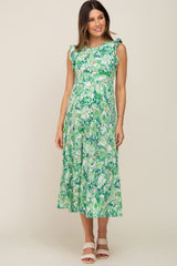 Green Floral Paisley Tiered Maternity Midi Dress