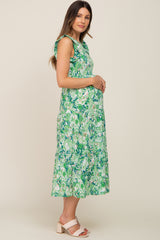 Green Floral Paisley Tiered Maternity Midi Dress