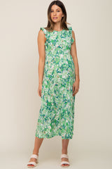 Green Floral Paisley Tiered Maternity Midi Dress