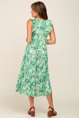 Green Floral Paisley Tiered Midi Dress