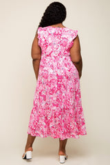 Fuchsia Floral Paisley Tiered Plus Midi Dress