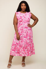 Fuchsia Floral Paisley Tiered Plus Midi Dress