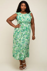 Green Floral Paisley Tiered Plus Maternity Midi Dress