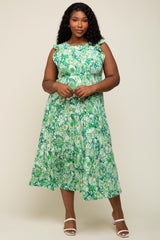 Green Floral Paisley Tiered Plus Midi Dress