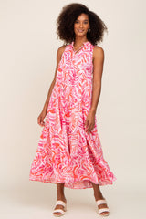 Pink Print Sleeveless Tiered Maternity Maxi