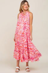 Pink Print Sleeveless Tiered Maternity Maxi