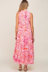 Pink Print Sleeveless Tiered Maternity Maxi